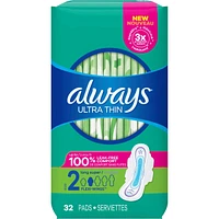 Always Ultra Thin Pads Size 2 Long Absorbency Unscented with Wings