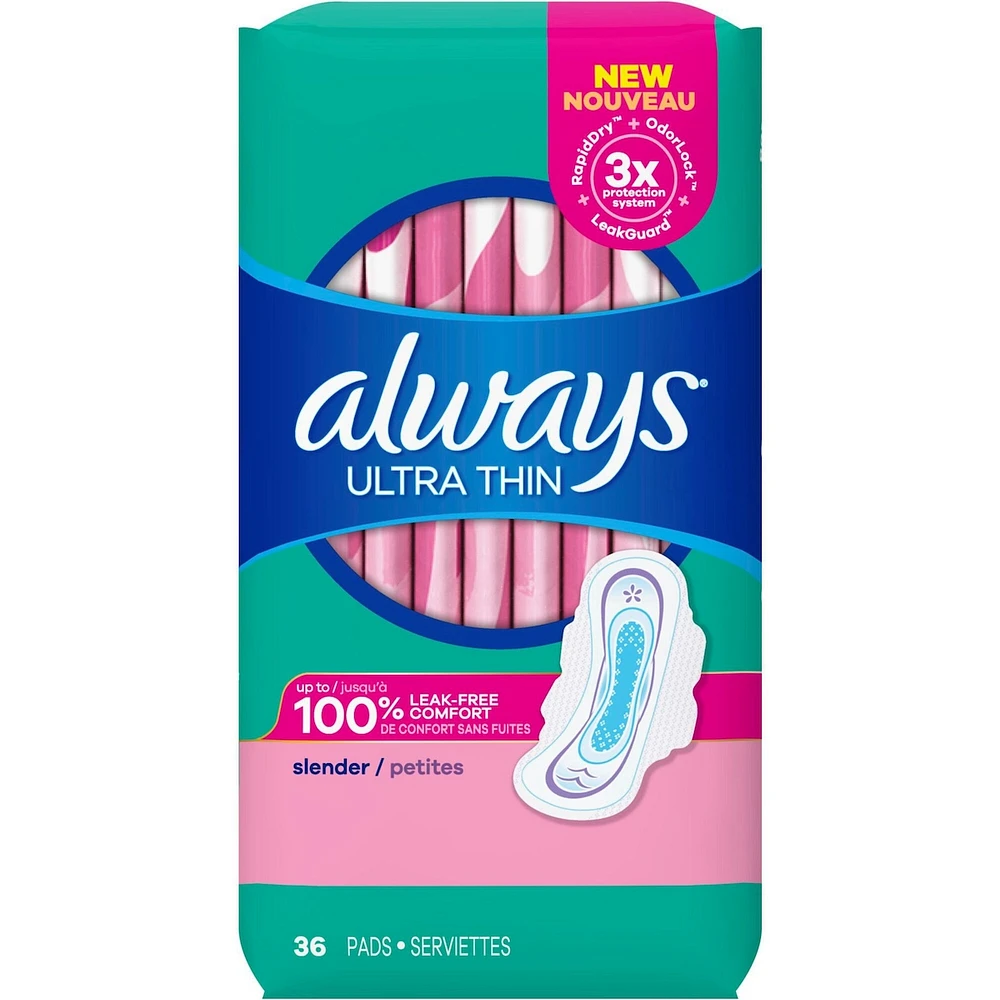 Always Ultra Thin Pads Slender Unscented with Wings, 36 Count