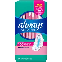 Always Ultra Thin Pads Slender Unscented with Wings, 36 Count