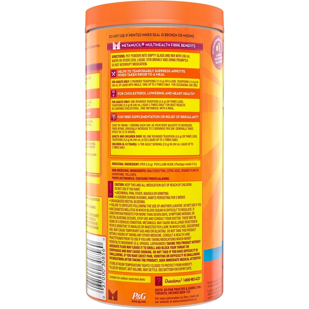 3 in 1 MultiHealth Fibre! Sugar-Free Fiber Suplement Powder, Orange