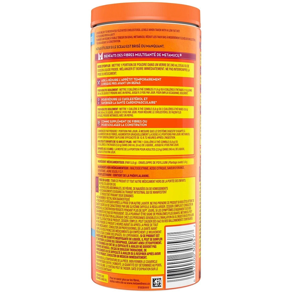 Fibres MultiSanté 3 en 1! Supplément de fibres en poudre, sans sucre, orange, 425 g