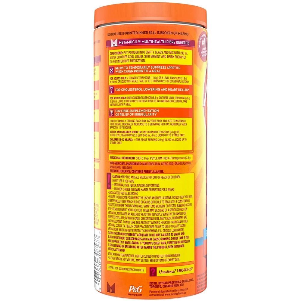 Fibres MultiSanté 3 en 1! Supplément de fibres en poudre, sans sucre, orange, 425 g