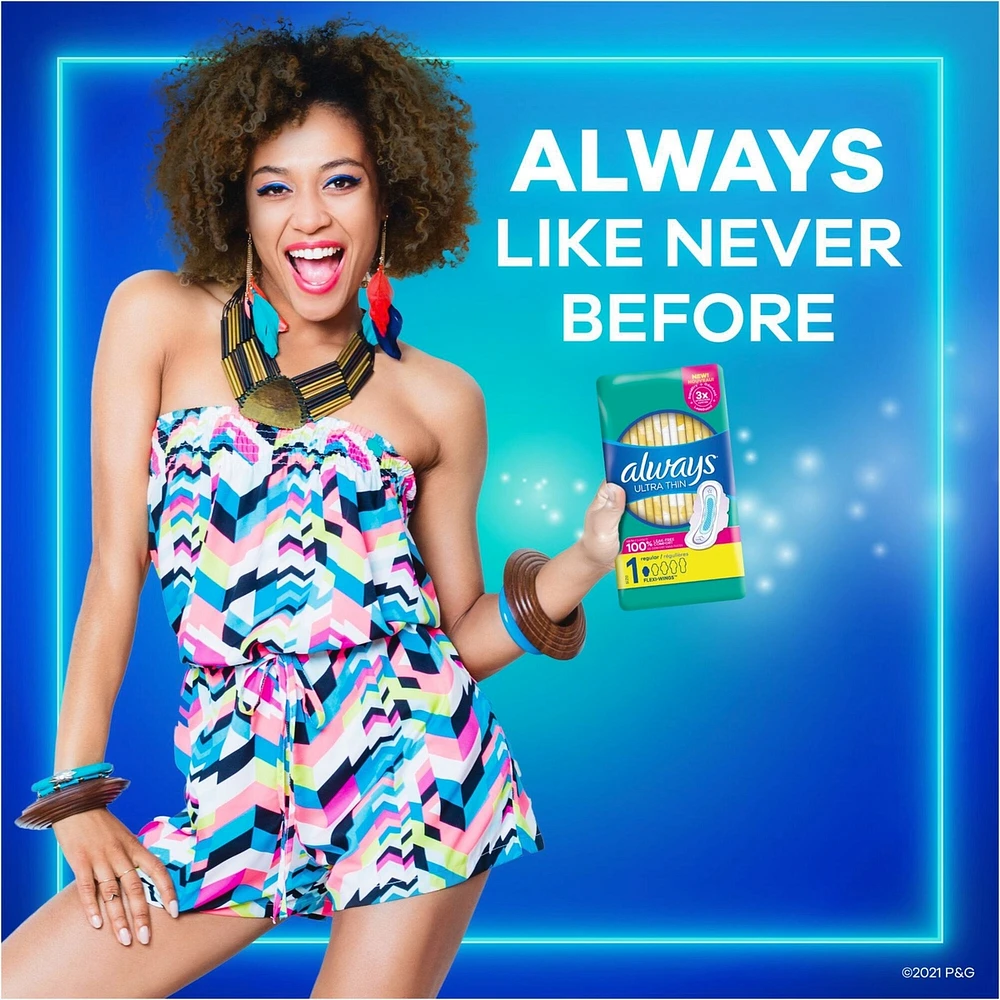 Always Ultra Thin Pads Size 1 Regular Absorbency Unscented without Wings, 44 Count