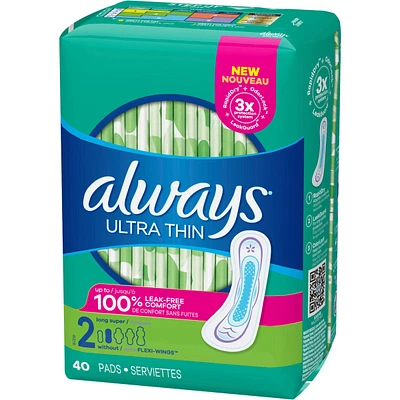 Always Ultra Thin Pads Size 2 Long Absorbency Unscented without Wings