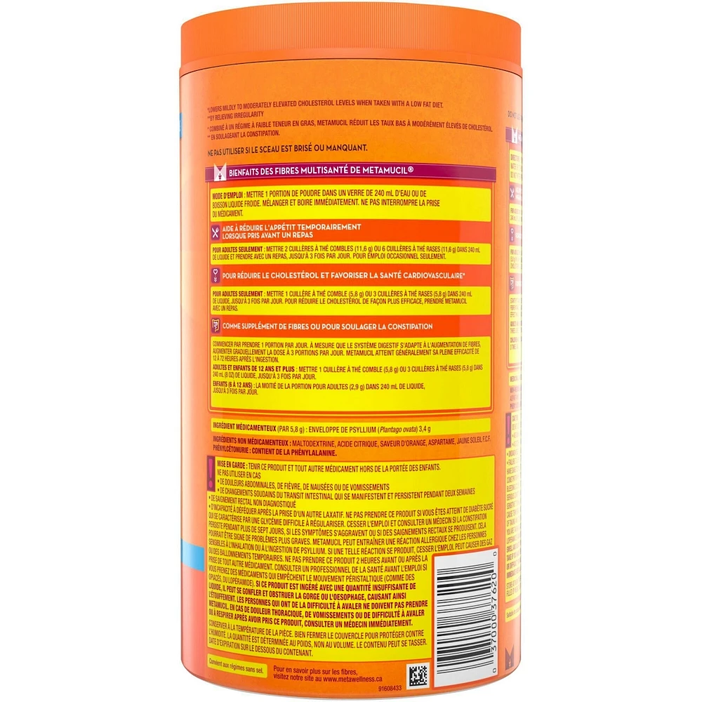 Fibres MultiSanté 3 en 1! Supplément de fibres en poudre, sans sucre, orange, 1,04 kg