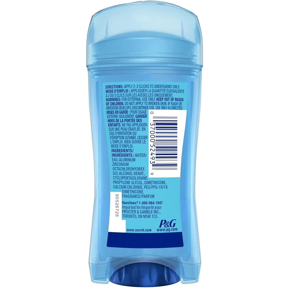 Antisudorifique et désodorisant gel clarté pour femmes Secret Outlast Transpiration et odeurs, non parfumé, 73 grammes
