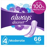 Discreet Moderate Incontinence Pads, 66 Count