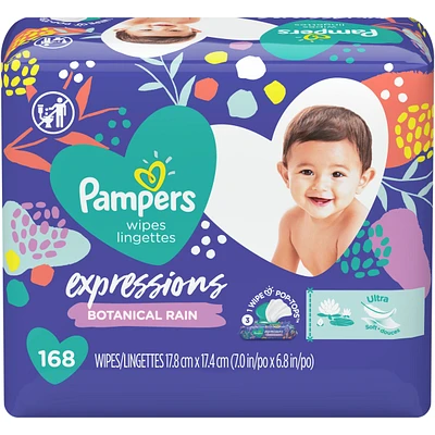 Pampers Baby Wipes Expressions Botanical Rain Scent 3X Pop-Top Packs 168 Count