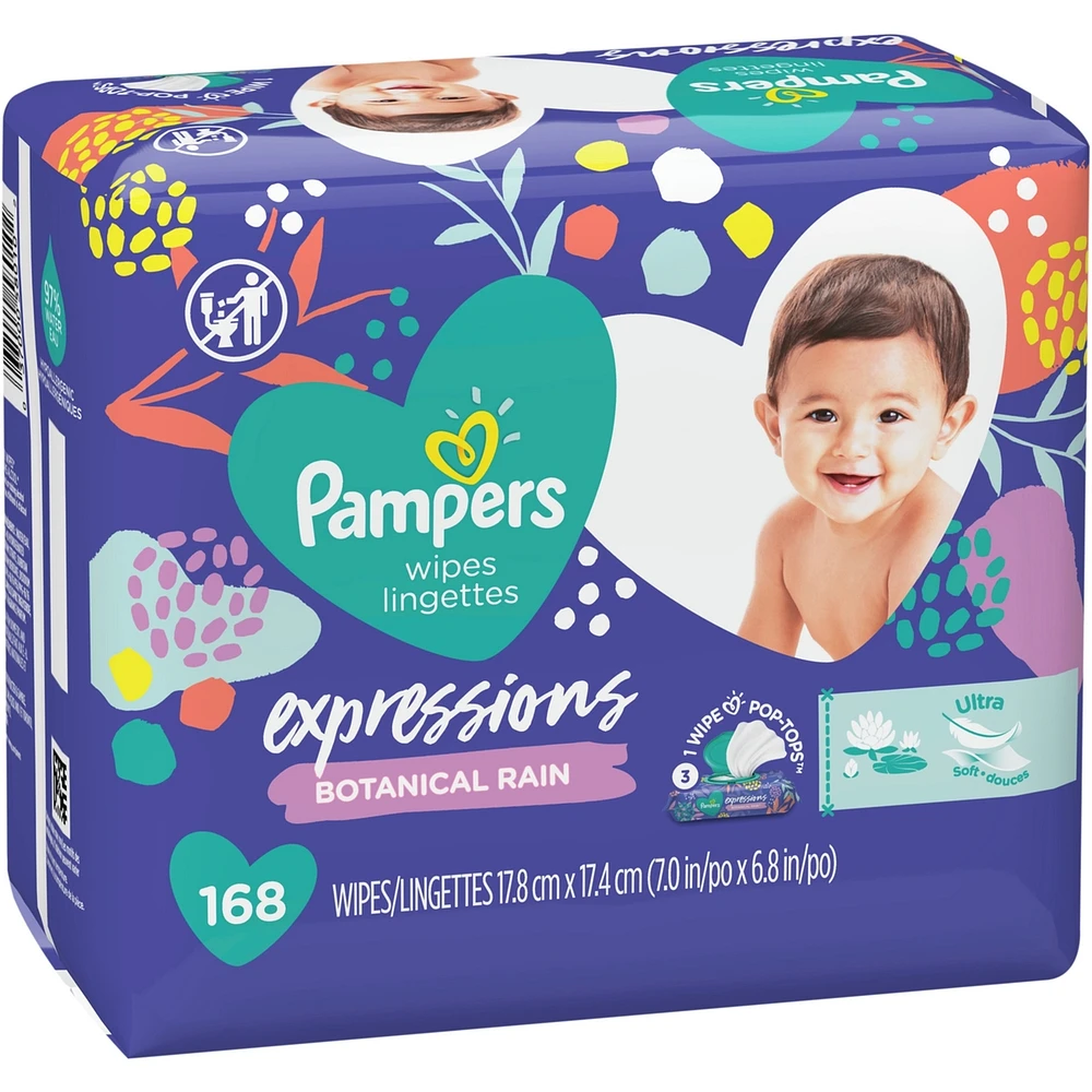 Pampers Baby Wipes Expressions Botanical Rain Scent 3X Pop-Top Packs 168 Count