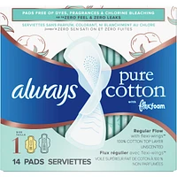 Always Pure Cotton with FlexFoam Pads Size 1, 14 Count