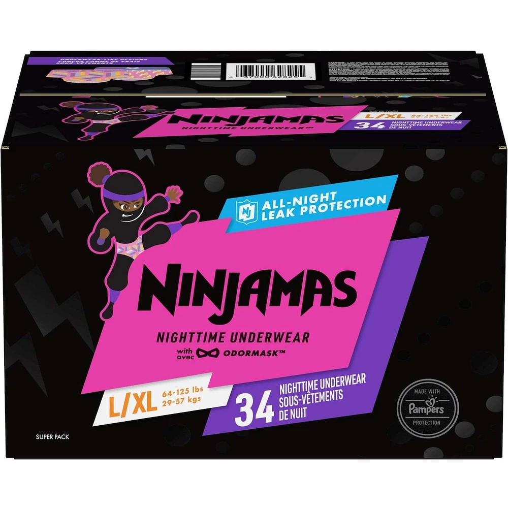 Ninjamas Nighttime Bedwetting Underwear Girl Size M/L 34 Count
