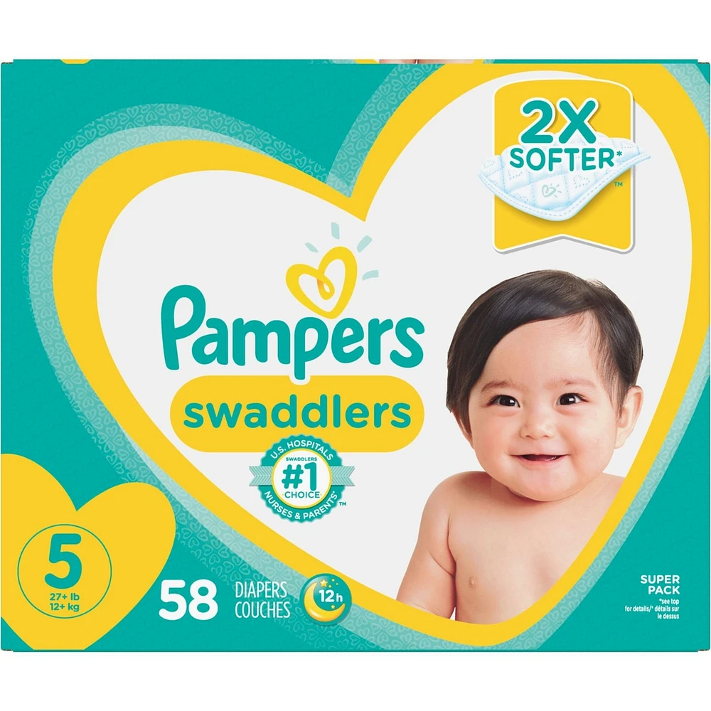 Couches Pampers Swaddlers, taille 5, 58 couches