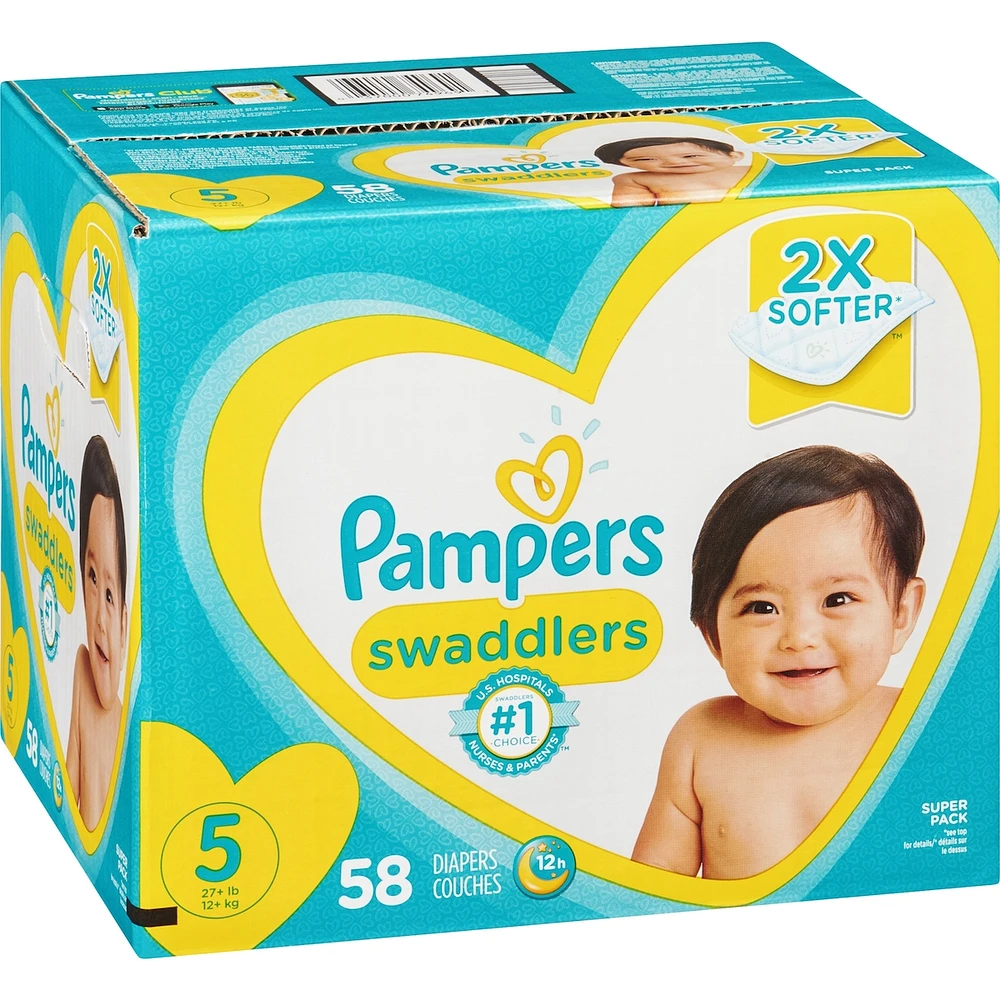 Couches Pampers Swaddlers, taille 5, 58 couches