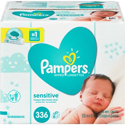Pampers Baby Wipes Sensitive Perfume Free 6X Pop-Top Packs 336 Count
