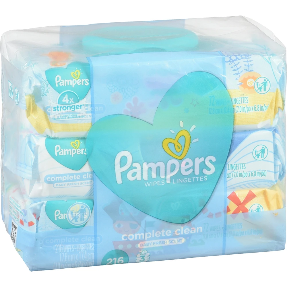 Pampers Baby Wipes Complete Clean Baby Fresh Scent 3X Pop-Top 216 Count