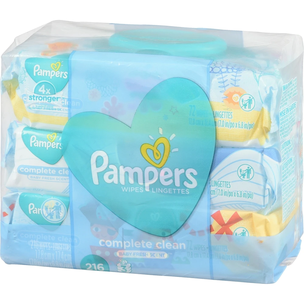 Pampers Baby Wipes Complete Clean Baby Fresh Scent 3X Pop-Top 216 Count