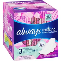 Always Radiant Pads, Size 3, Extra Heavy Flow Absorbency, Scented, 11 Count