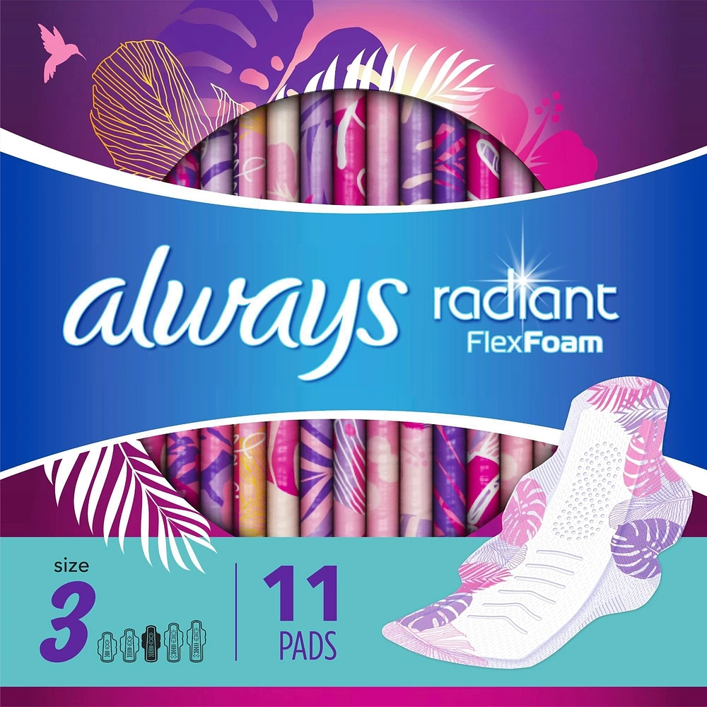 Always Radiant Pads, Size 3, Extra Heavy Flow Absorbency, Scented, 11 Count