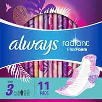 Always Radiant Pads, Size 3, Extra Heavy Flow Absorbency, Scented, 11 Count