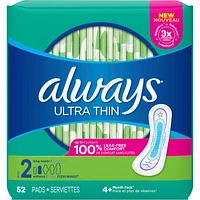 Serviettes Always Ultra Thin, longues sans ailes, taille 2, non parfumées