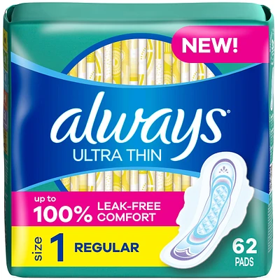 Ultra Thin Feminine Pads with Wings for Women, Size 1, Regular Absorbency, Unscented