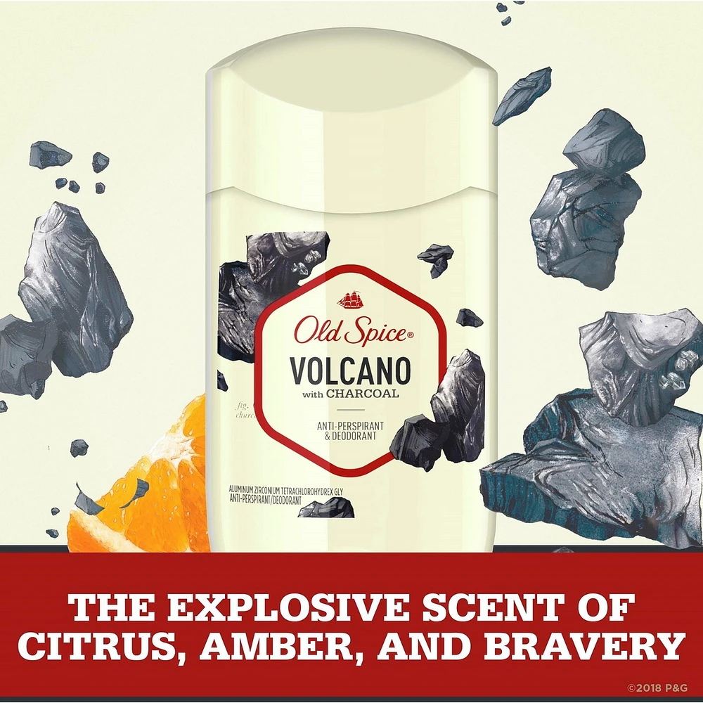 Antisudorifique et désodorisant invisible en bâton Old Spice Volcano pour hommes avec parfum de charbon de bois inspiré de la nature, 73 g