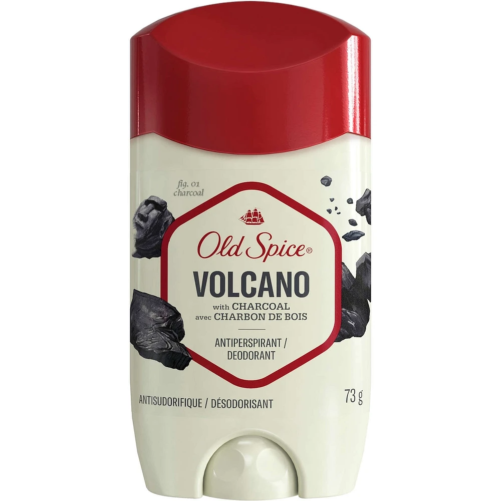 Antisudorifique et désodorisant invisible en bâton Old Spice Volcano pour hommes avec parfum de charbon de bois inspiré de la nature, 73 g