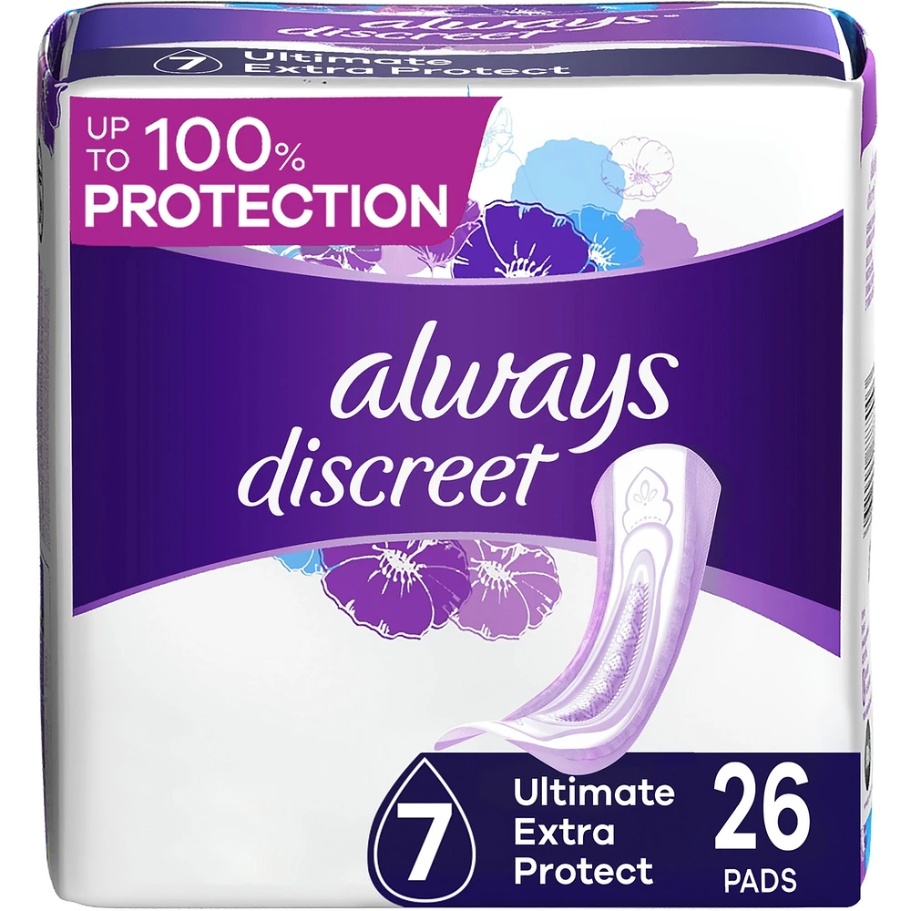 Incontinence Pads for Women and Postpartum Pads, Ultimate Extra Protect, 26 CT, up to 100% Bladder Leak Protection