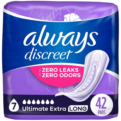 Adult Incontinence Pads for Women, Ultimate Extra Protect Absorbency, Long Length, Postpartum Pads, 42 CT