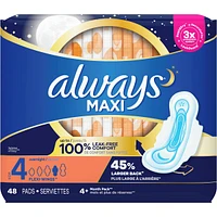 Maxi Overnight Pads with Wings, Size 4, Overnight, Unscented