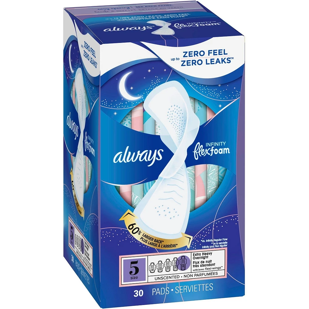Serviettes Always Infinity FlexFoam,  de nuit, très abondant, taille 5, jusqu’à zéro sensation et zéro fuites pendant 12 heures, avec ailes, np, 30 u