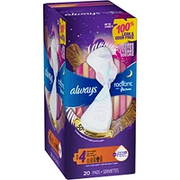 Serviettes Always Radiant FlexFoam, taille 4, de nuit, protection sans fuites ni odeurs à 100 %, avec ailes, parfumées, 20 su