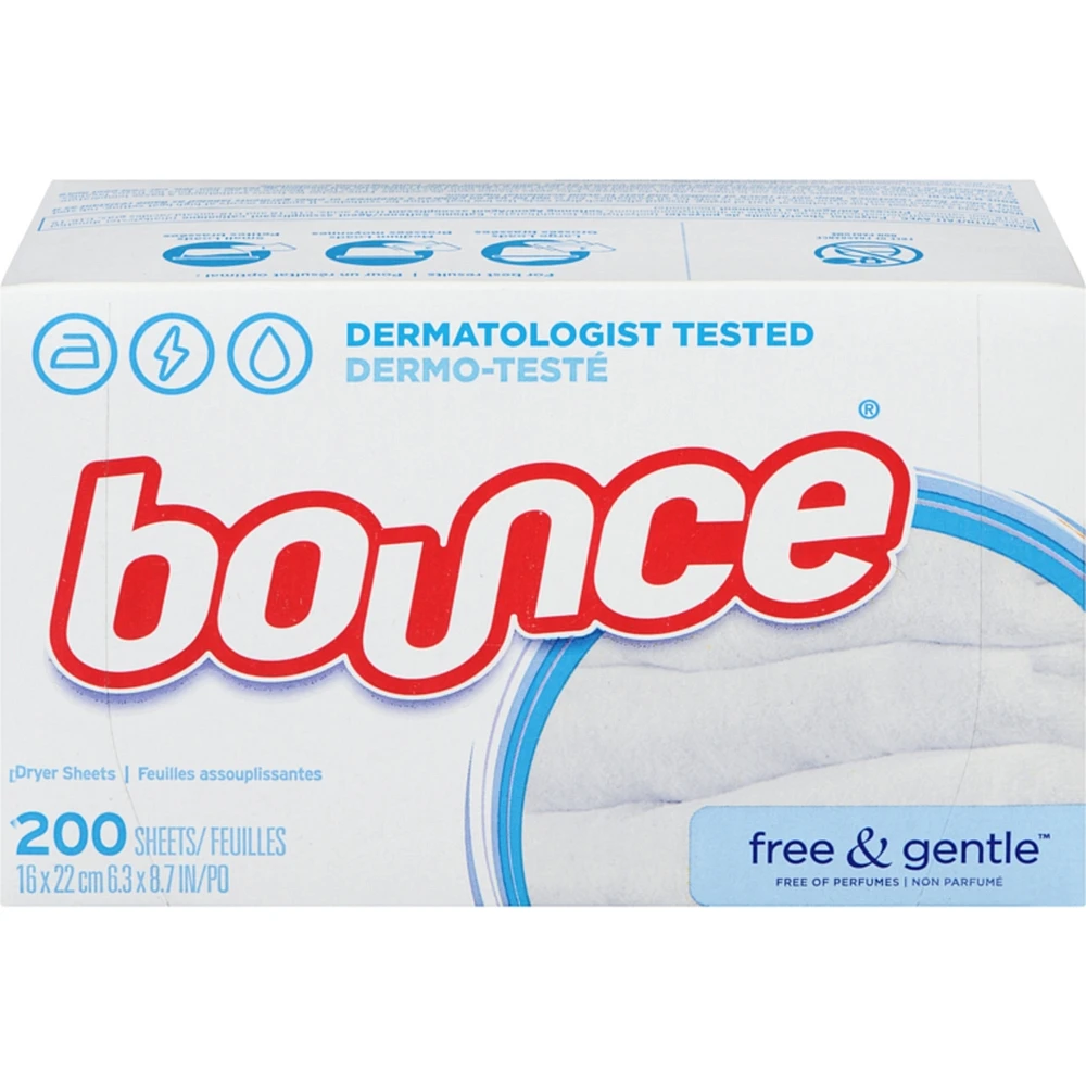 Free & Gentle Dryer Sheets, 200 Sheets, Unscented Fabric Softener Sheets, Hypoallergenic and Dermatologist Tested