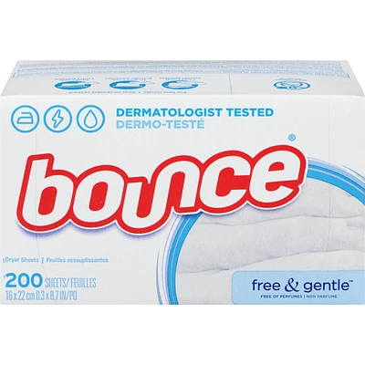 Free & Gentle Dryer Sheets, 200 Sheets, Unscented Fabric Softener Sheets, Hypoallergenic and Dermatologist Tested