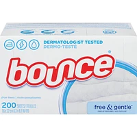 Free & Gentle Dryer Sheets, 200 Sheets, Unscented Fabric Softener Sheets, Hypoallergenic and Dermatologist Tested