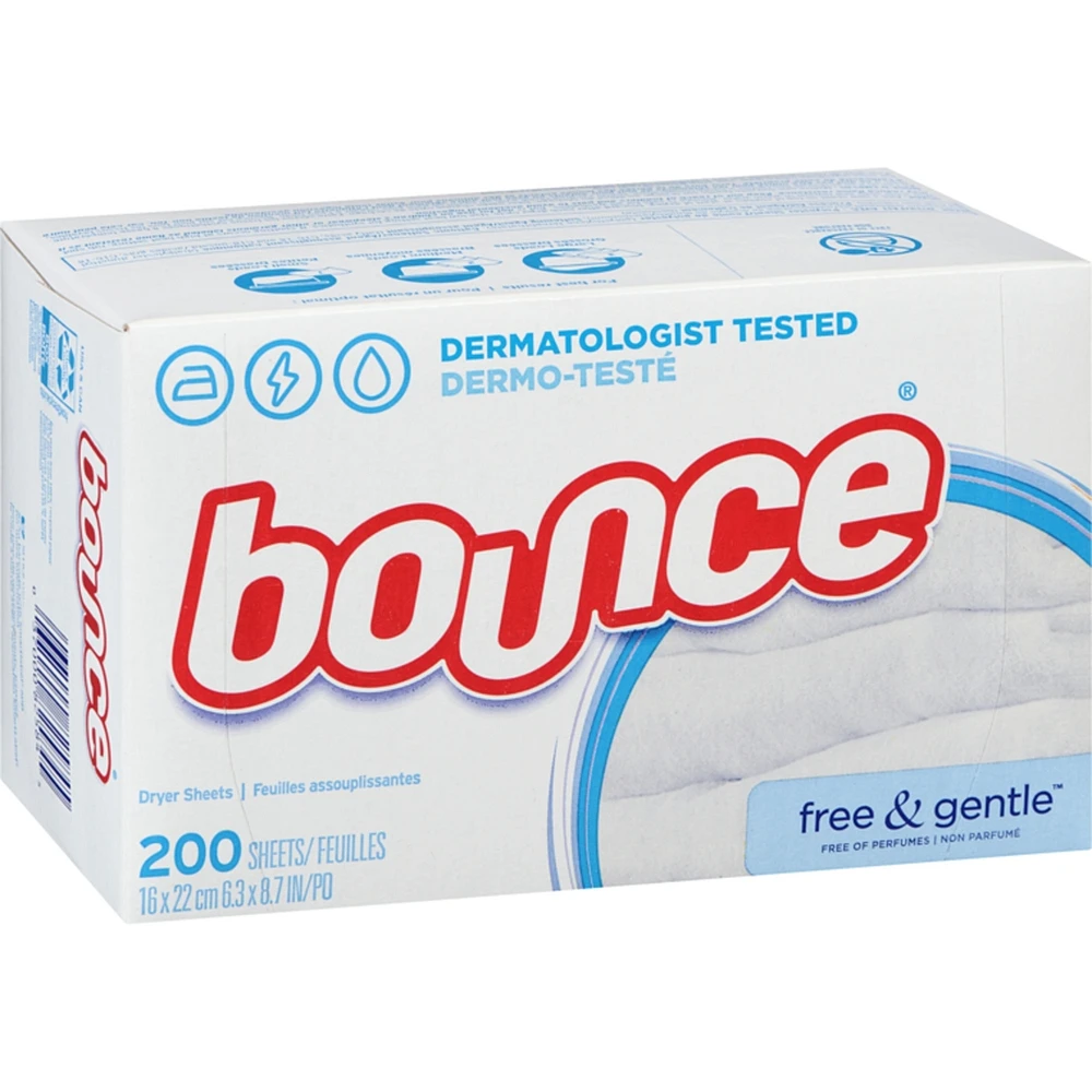 Free & Gentle Dryer Sheets, 200 Sheets, Unscented Fabric Softener Sheets, Hypoallergenic and Dermatologist Tested