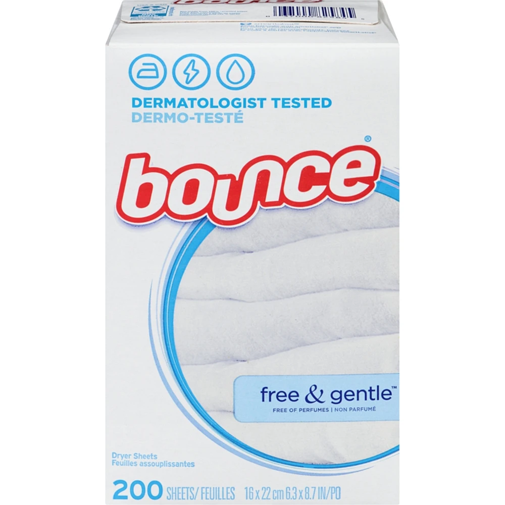 Free & Gentle Dryer Sheets, 200 Sheets, Unscented Fabric Softener Sheets, Hypoallergenic and Dermatologist Tested