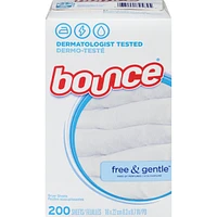 Free & Gentle Dryer Sheets, 200 Sheets, Unscented Fabric Softener Sheets, Hypoallergenic and Dermatologist Tested