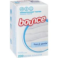 Free & Gentle Dryer Sheets, 200 Sheets, Unscented Fabric Softener Sheets, Hypoallergenic and Dermatologist Tested