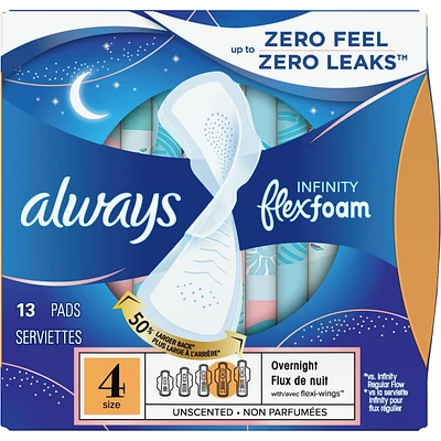 Infinity FlexFoam Pads for Women Size 4 Overnight Absorbency, 13 Count
