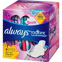 Always Radiant FlexFoam Teen Pads Regular Absorbency with Wings, 14 Count