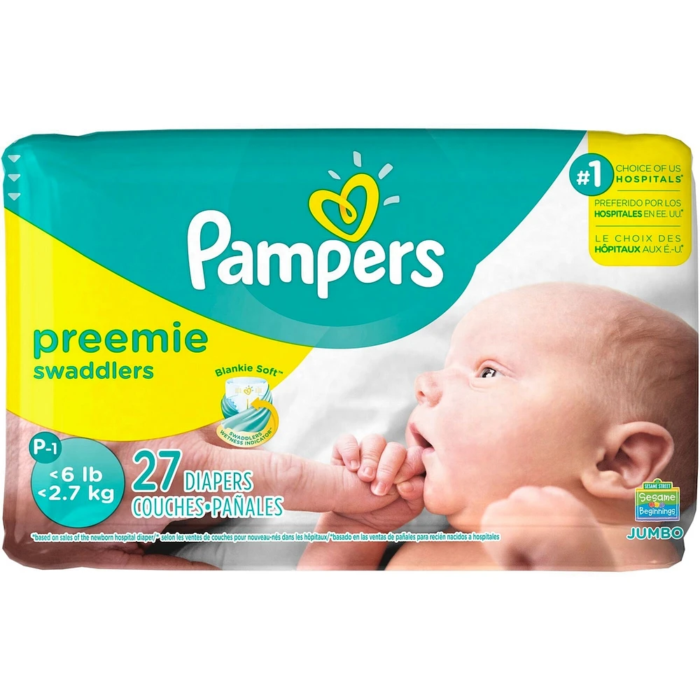 Pampers Swaddlers Preemie Diapers Size P-1 27 count