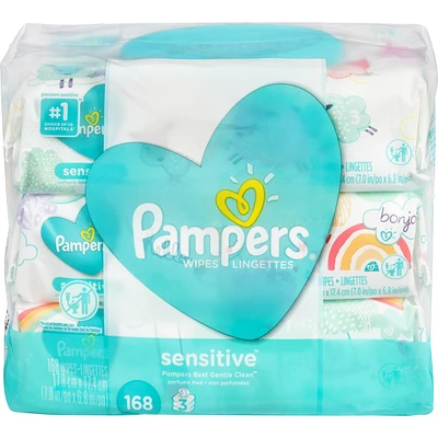 Pampers Baby Wipes Sensitive Perfume Free 3X Pop-Top Packs 168 Count