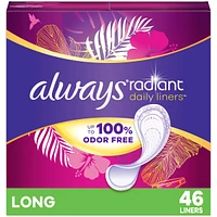 Always Radiant Daily Liners Long Absorbency, Up to 100% Odor-free, 46 Count