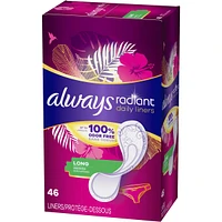 Always Radiant Daily Liners Long Absorbency, Up to 100% Odor-free, 46 Count