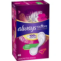Always Radiant Daily Liners Long Absorbency, Up to 100% Odor-free, 46 Count