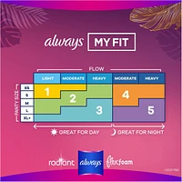 Serviettes Always Radiant FlexFoam, taille 2, flux abondant, protection sans fuites ni odeurs à 100 %, avec ailes, parfumées, 26 u