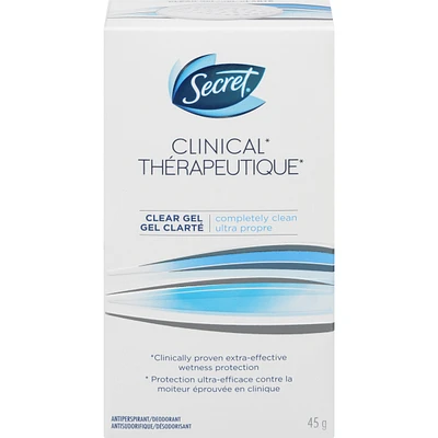 Secret Clinical Antiperspirant and Deodorant Clear Gel, Completely Clean, 45g