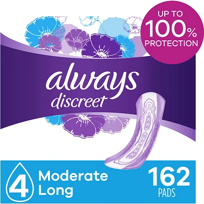 Discreet Moderate Long Incontinence Pads, 54 Count