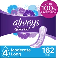 Discreet Moderate Long Incontinence Pads, 54 Count